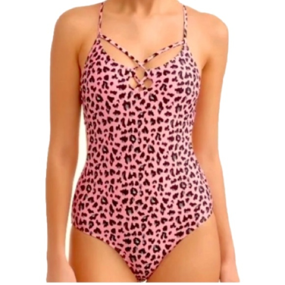 NO BOUNDARIES Pink and Black Cheetah 1 Piece Swimsuit Womens XL 15 16